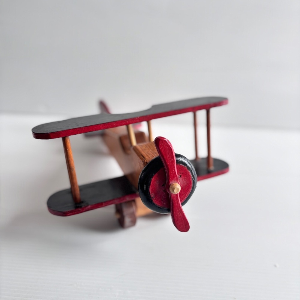 Vintage Wooden Biplane Airplane Toy Decor